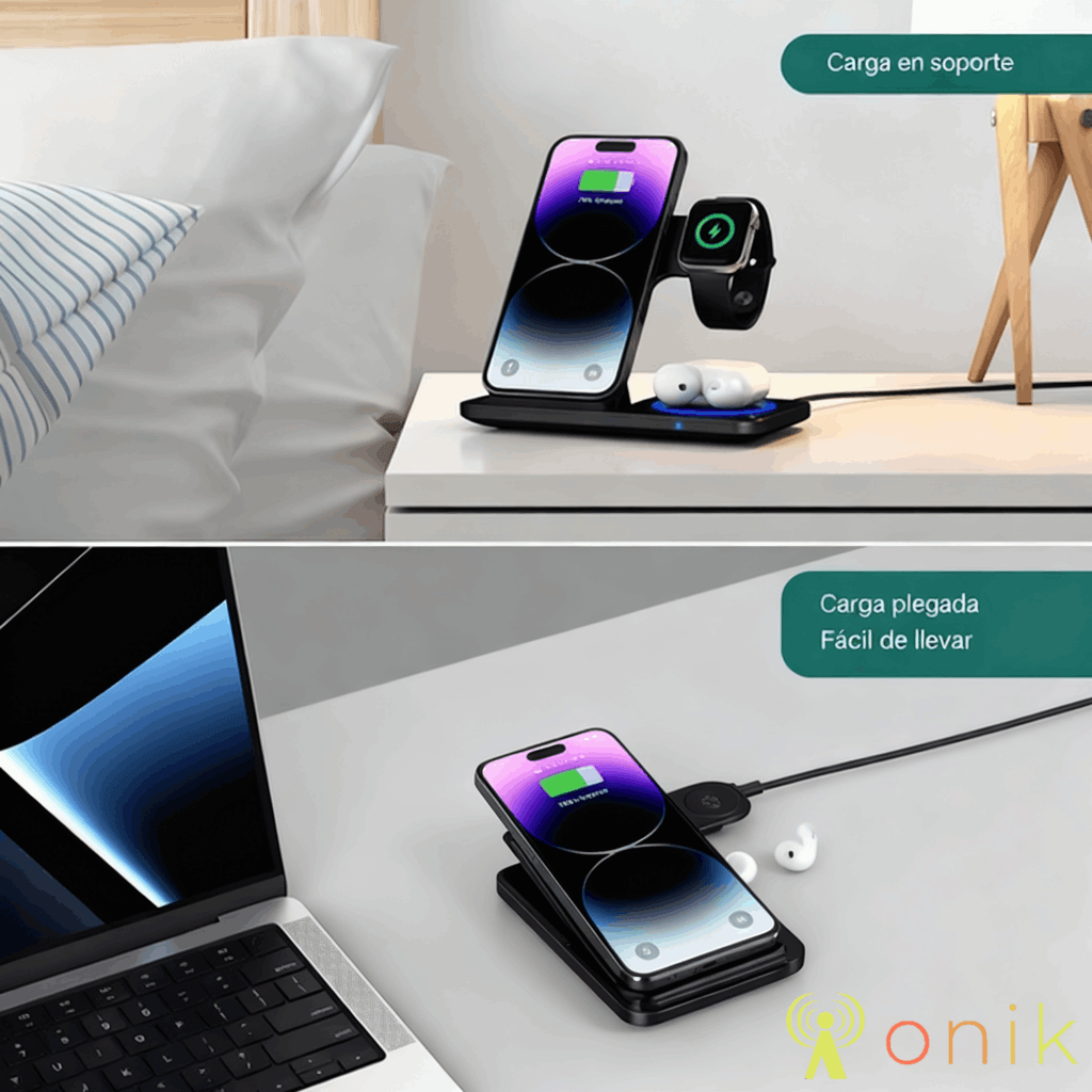 Cargador inalámbrico 3 en 1 Escritorio — Ionik